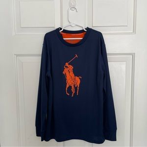 Polo Ralph Lauren Performance Navy Blue Orange Long Sleeve Shirt Size 10…